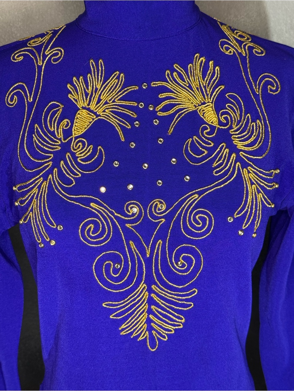 🐴 Your Wildest Dreams Royal Blue & Gold Equestrian Show Bodysuit | Size M - Picture 2 of 9